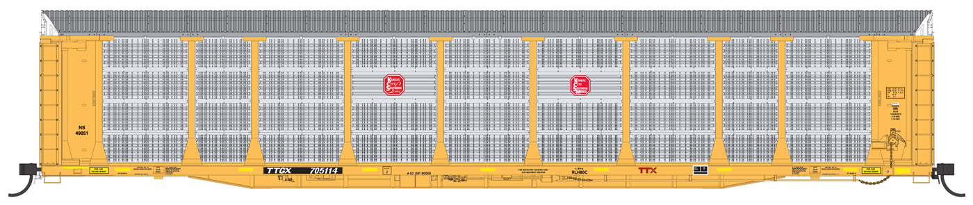HO Scale Bi-Level Auto Rack - KCS Dual Logo on TTGX Flat Car