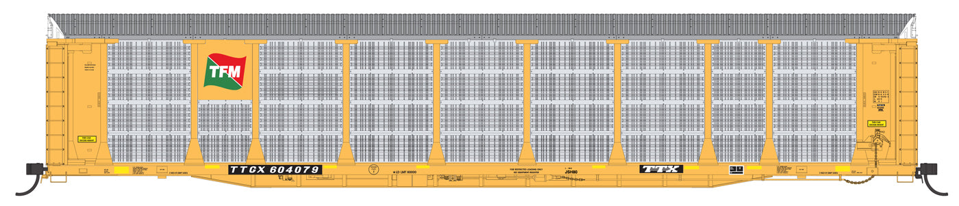 N Scale Bi-Level Auto Rack - Transportacion Ferroviaria Mexicana on TTGX Flat Car