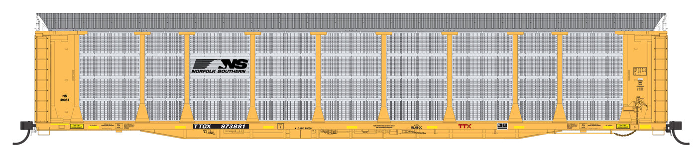 HO Scale Bi-Level Auto Rack - Norfolk Southern Thoroughbred on TTGX Flat Car