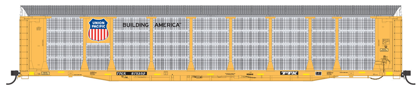 N Scale Bi-Level Auto Rack - Union Pacific Large Building America Logo on TTGX Flat Car