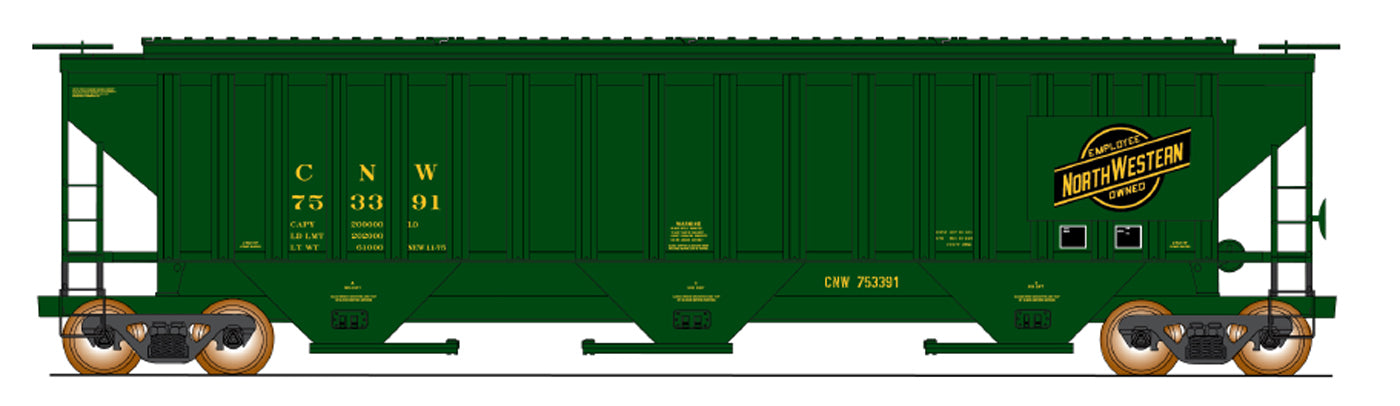 HO 4750 Cubic Foot Rib-Sided 3-Bay Hopper - C&NW-Green Logo Plate