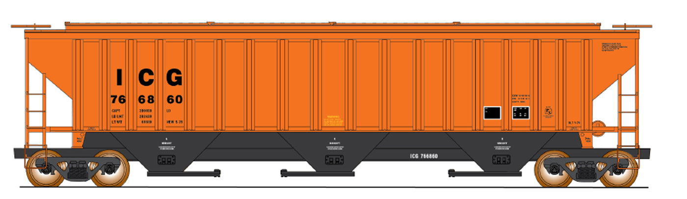 HO 4750 Cubic Foot Rib-Sided 3-Bay Hopper - Illinois Central Gulf