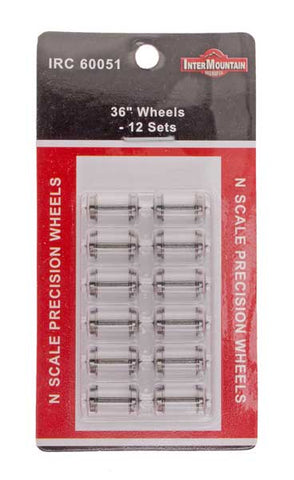 N Scale 36" Wheels - 12 Axles per pack