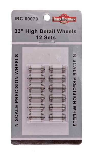 N Scale 33" Wheels HIGH DETAIL - 12 Axles per pack
