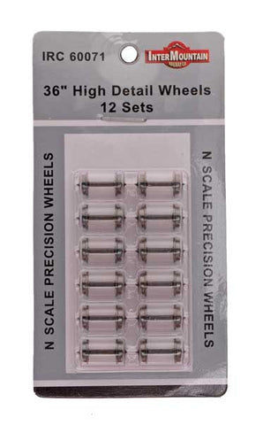 N Scale 36" Wheels HIGH DETAIL - 12 Axles per pack